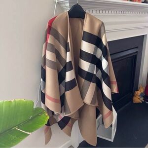 Burberry Checkered Cape in Tan, Black, and Red